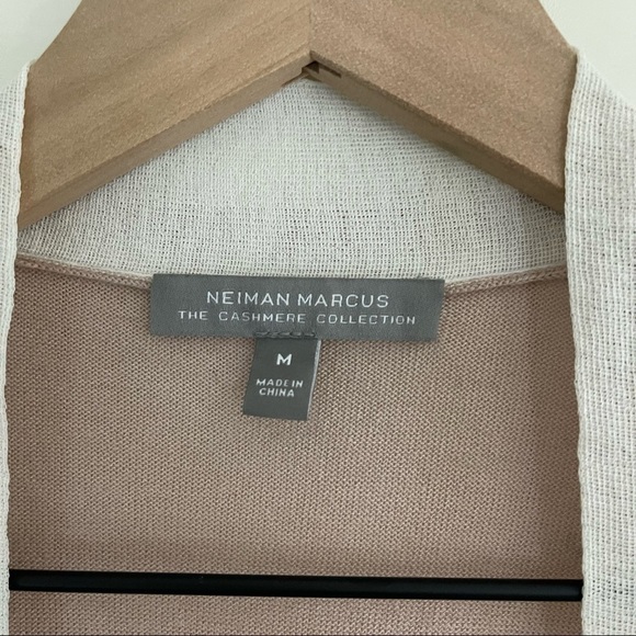 NEIMAN Marcus Cashmere Collection Chiffon-Trim Open-Front blush Cardigan medium - Picture 6 of 8